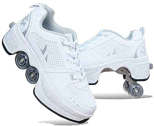 SXZHSM Deformation Roller Shoes Scarpe da Skate per Donna Uomo, Ragazzi Bambini Scarpe con Ruote Roller Sneakers Scarpe, per Regalo per Principianti Unisex,White-EU43