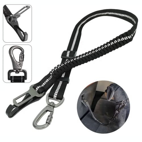 Hundegurt - Sicherheitsgurt für Hunde, Reflektierend Bungee Hundegurt mit Haken für alle Hunderassen & Autotypen (50cm-80cm)