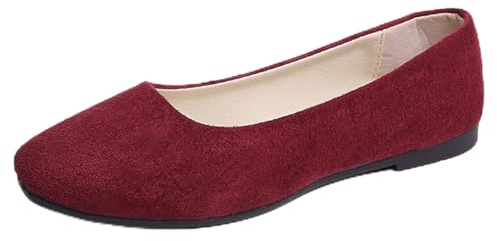 Hwalleum Women's Casual Square Toe Ballet Flats Ladies Stylish Slip On Ballerina Flats Girls Fashionable Solid Color Ballet Pumps Dolly Shoes Womens Comfy Office Driving Flat Shoes Loafers Wine Red
