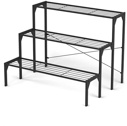 GiantexUK 3-Tier Metal Plant Stand, Ladder Shelf Flower Pot Holder, Decorative Plant Rack Shelving Unit for Patio, Garden and Balcony (85 x 66 x 66cm)