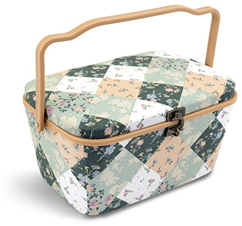 Dritz Grand panier à couture ovale vert patchwork