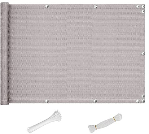 QINGLV Recinzione Copertura per Balcone 90x100cm Copri Ringhiera Balcone Esterno Oscurante Anti-UV Copertura per Balcone Giardino per Balconi Recinzioni Terrazze -Grigio Chiaro