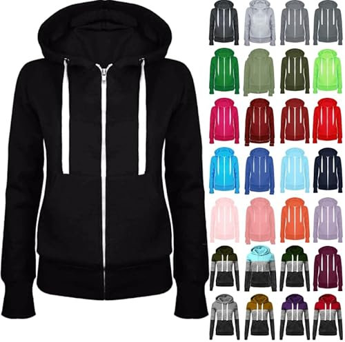 Masrin Sweatjacke Damen Full Zip Übergangsjacke Einfarbig Hoodie Sweatshirt Mantel Leicht taillierte College Jacke mit Kapuze Baumwolle Sportjacke Trainingsjacke Sweatshirtjacke Kapuzenjacke
