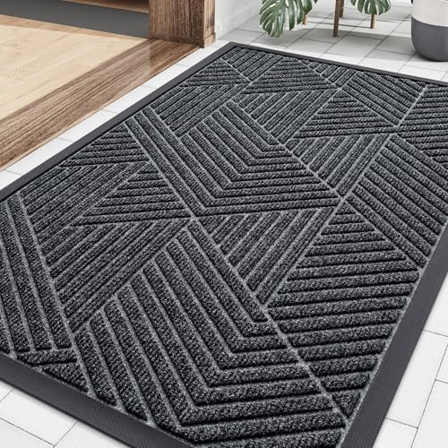 Smiry Front Door Mat Outside Entrance, Low Profile Rubber Doormat, 35x23