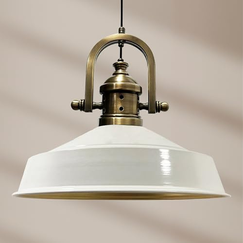 Bamyum Lámpara Colgante Industrial Asletl-Finke - Pantalla de 40 cm, Metal Moderno para Isla de Cocina, E27 para Salón y Comedor, Blanco