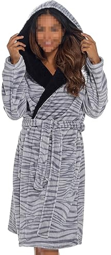 A2Z Women'S Lyxig Flanell Fleecerock Morgonrock Fluffig Zebratryckt Huva - Robe 138 Grey 16-18