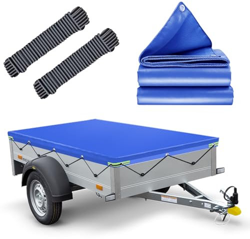 Anhängerplane Flachplane 211x116x8cm, WASSERFEST Anhänger Abdeckplane mit Planenseil, Ideal für HUMBAUR Startrailer & Steely DK und 500kg/750kg/800kg 205x109cm Anhänger