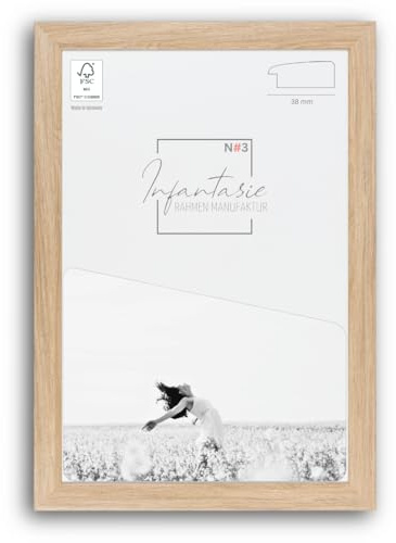 Infantasie 'N°3' Bilderrahmen 40x70 handgefertigt nach Maß | Eiche Natur | MDF-Holz Design Collage Holzbilderrahmen inkl. Acrylglas und Metall Aufhänger (Querformat & Hochformat)