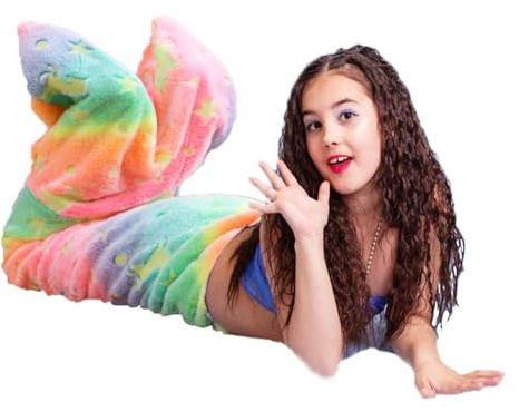 sanvpwsan Mermaid Tail Blanket for Kids Girls Teens – Glow in The Dark Wearable Sleeping Bag, Soft Flannel Fleece Snuggle Blanket with Rainbow Scales, All-Season Cozy Throw