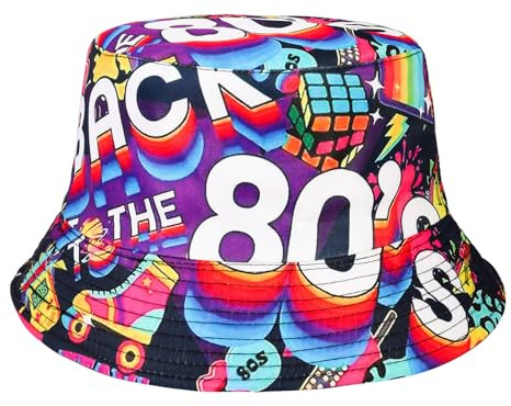 MILAKOO Chapeau Seau 80's Unisexe - Rétro Vintage Imprimé pour Hommes Femmes - Réversible Portable pour Disco Hip Hop Outdoor - Amusant Party Pêcheur
