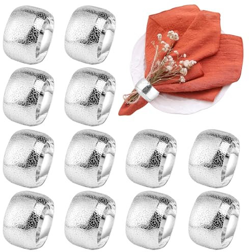12 Stück Serviettenringe Silber, Metall Serviettenring, Runde Napkin Rings, Vintage Elegante Serviettenschnallen für Hochzeitsfeier, Familie Sammeln, Festliche Tischdekoration