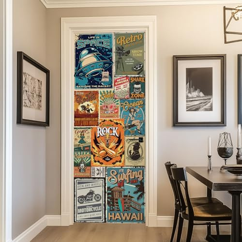 Alwayspon Póster retro vintage de 200 x 76 cm, autoadhesivo para puerta, vinilo para despegar y pegar, impermeable, extraíble, para decoración de pared de dormitorio, hogar