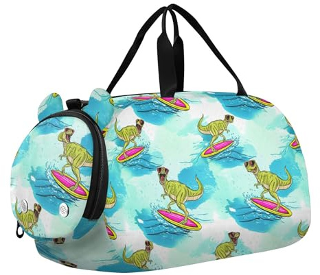 Handbagage duffelväska för pojkar småbarn weekendväskor flickor tygväska duffelväskor resor sport duffelväska färgglada planeter utrymme, Cool Tyrannosaurus Rex Ocean, Klassisk