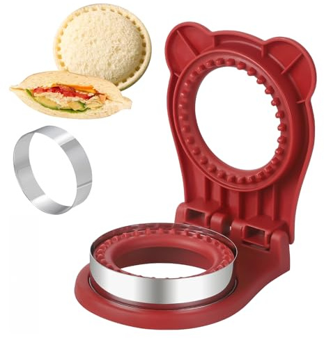 CHICHAUS Uncrustable Sandwich Maker, stampo tascabile a forma di cerchio da 9,4 cm e sigillante, taglierina per sandwich per bambini, per la colazione e il pranzo (rosso)