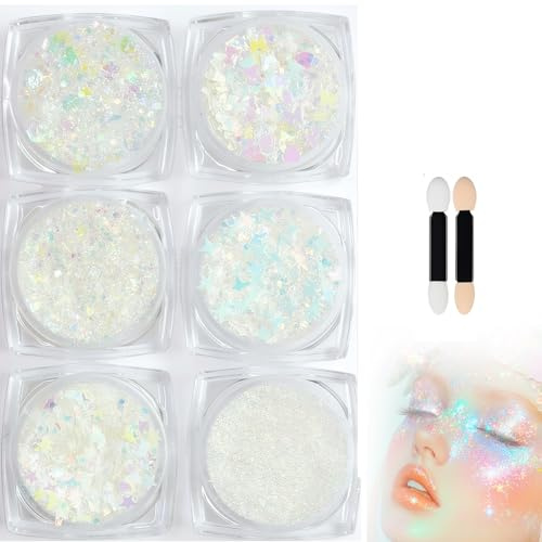 Paillettes de Corps, 6 Couleurs Paillettes Visage Festival Maquillage, Paillette Maquillage Set pour Cosmétique Visage Lèvres Ongles Festival Fête Maquillage Décoration Fête Noël Pâques