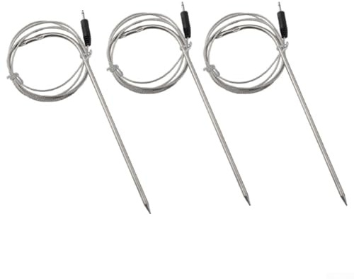 Zilimontt Lot de 3 sondes de température de viande étanches de rechange pour thermomètre de barbecue avec connecteur DC2.5, câble en acier inoxydable isolé PTFE haute température