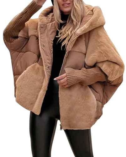 Uwdiohq Manteau Femme Sleeved Patchwork Winter Casual Coat (Khaki, Xl) Hiver Long Gris Classe Doudoune Blanc Veste Chaude Interieur Cape Homme De Marque Trois Quart Marron Grossesse