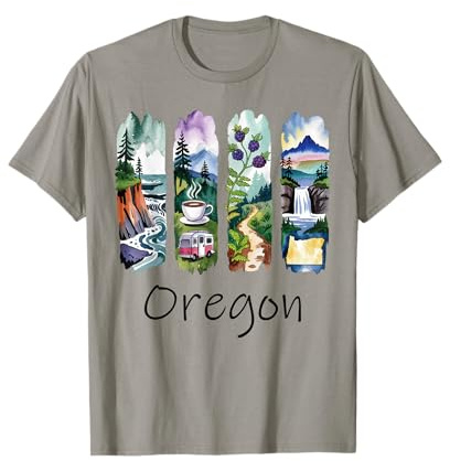 Oregon Brushstroke Coast Coffee Mountains Forest Waterfall T-Shirt