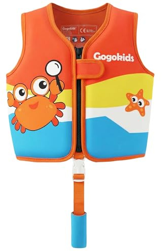 Gogokids Toddler Swim Vest Pool Floaties for Kids 1-2-3-5-7-9 Yrs, Neoprene Kids Swimming Jacket w/Adjustable Safety Strap & Zip, Toddler Float Jacket 24-66lbs for Beach Puddle Pool Boys Girls Niños