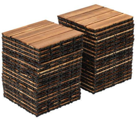 Lot de 36 dalles de sol en bois pour balcon, terrasse - 30 x 30 x 2 cm - Convient pour le salon, la chambre à coucher, le jardin, la piscine