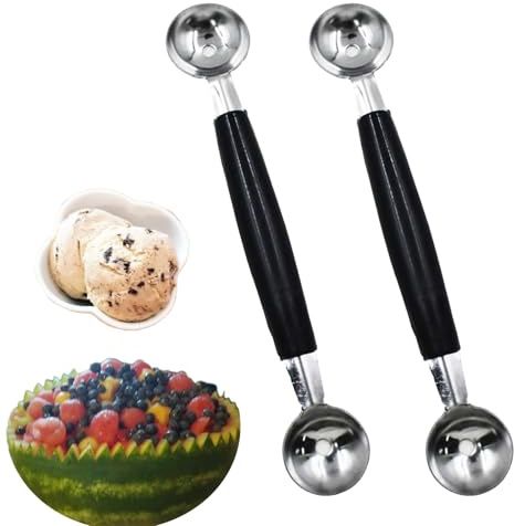 2 Pcs Double-Ended Headed Melon Baller Scoop,Stainless Steel Fruit Ice Cream Baller,Round Melon Balls Scooper for Watermelon/Ice Cream/Fruits/Sorbet/Meatballs