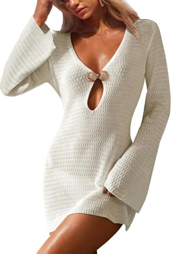 Awinclo Women Beach Cover Ups 2026 Summer Crochet Knit Swimwear Mesh Bathing Suit Hollow Out Dress Swimsuit Vacation Clothes