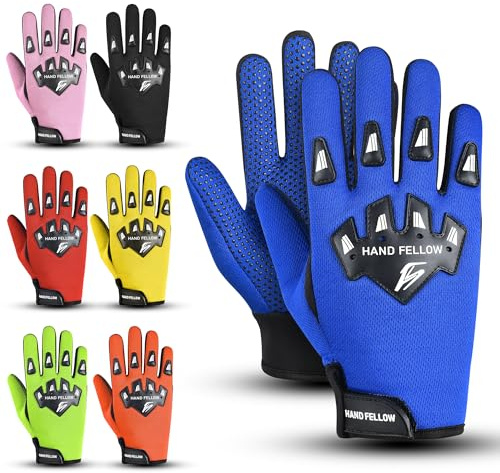 Hand Fellow kids motocross gloves bike gloves with Ultimate Protection cycling gloves Essential motorbike gloves dirt bike & bmx gloves (Blue, Medium [6-8 Yrs])