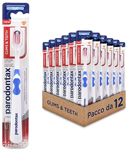 Parodontax Gums & Teeth, Spazzolino da Denti con Setole Morbide, Aiuta a Proteggere i Denti e le Gengive, Pacco da 12