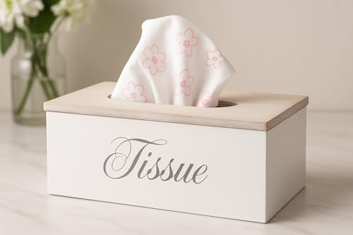 Taschentuchbox Kosmetiktücherbox Taschentuchspender Holz Tücher Box Tissue Taschentücher Box - Natur/weiß/schwarz B/H/T ca. 25 x 9 x 14 cm mit aufklappbarem Deckel Landhausstil Vintage nachfüllbar