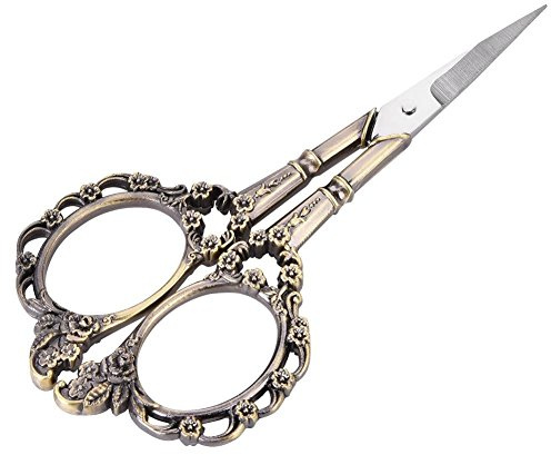 Hilitand 1pc Ciseaux en Acier Inoxydable Vintage Fleur Broderie Classique Ciseaux à Broder Ciseaux à la Main(Bronze vert)