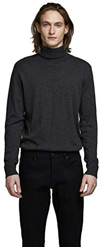 JACK & JONES Männlich Jjeemil Knit Neck Noos Rollkragenpullover, Grau (Dark Grey Melange Dark Grey Melange), L EU