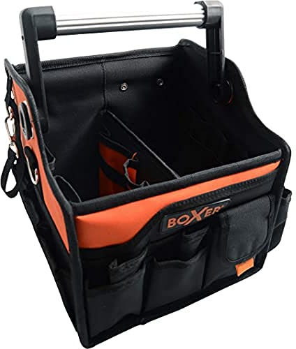 Boxer® Werkzeugtasche leer – Kleine Tasche für Werkzeug in Schwarz-Orange – Organizer für Elektriker mit Aluminiumgriff – 10 Zoll Canvas-Design - 25,5 x 25,5 x 25,5 cm