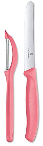 Victorinox SET 2 PIECES SWISSCLASSIC ROUGE PASTEL 1 couteau table/tomates, lame 11 cm inox crantée 1 pèle-tomates (éplucheur universel)