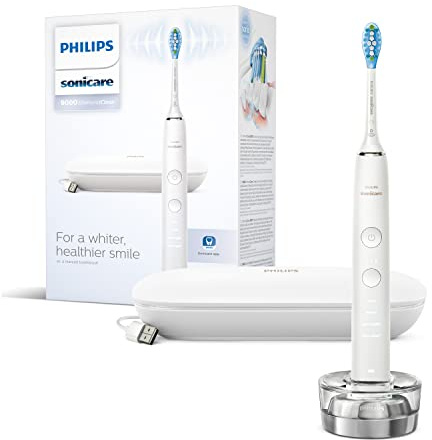 Philips Sonicare DiamondClean Series 9000 Electric Toothbrush - Sonic Brush, Cleaner Teeth and Gums, 1 X C3 Premium Plaque Control Brush Head (Model HX9911/63), White