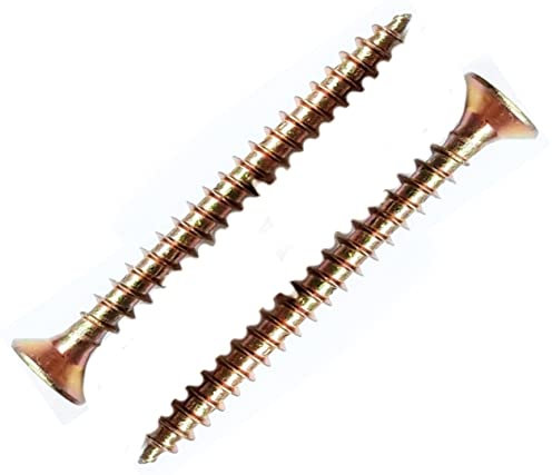 M4 Wood Screws Zinc Plated Yellow Long 2 inch (0.16 x 2) 4.0 x 50mm Box of 50pcs