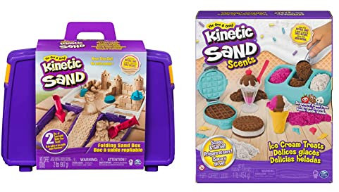Kinetic Sand Sandspiel Koffer mit 907 Indoor-Sandspaß & Eiscreme Set mit Duftsand - 454 g magischer Sand aus Schweden und Zubehör für kreatives Indoor-Rollenspiel, ab 3 Jahren