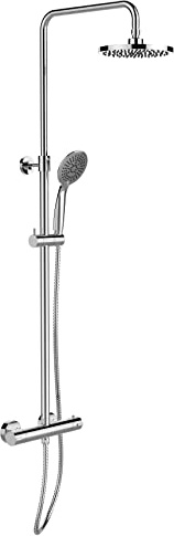 WENKO Duschsystem Mod. Young Eco mit Thermostatarmatur Regenduschkopf Ø20 cm Handbrause Ø11 cm 5 Funktionen knickfester Duschschlauch Chrom