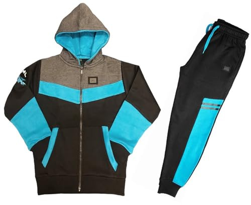 GUBA® HNL Pantalon de survêtement en polaire pour garçons 5-13 ans, Noir/turquoise, 11-12 ans