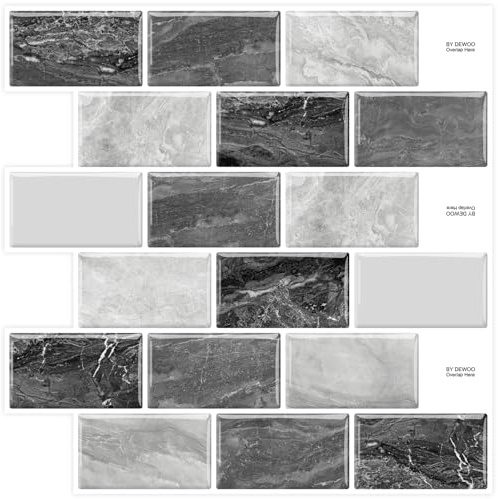 DEWOO Peel and Stick on Self Adhesive Wall Tile Splashback Subway Brick Marble Stone Tilesfor Kitchen Bathroom,10-Sheet (12×12)