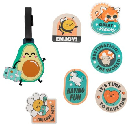 Mr. Wonderful - Set de identificador de maleta + pegatinas - Aguacate - Etiqueta de maletas - Incluye 7 Pegatinas con Mensaje