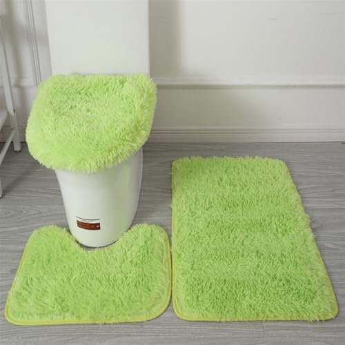 Momooda Lange Plüschige rutschfeste Badteppich Set 3 teilig, Zottelige Badezimmerteppich, Toilettendeckelbezug und Konturmatte, Apfelgrün, 40x50cm+40x50cm+50x80cm