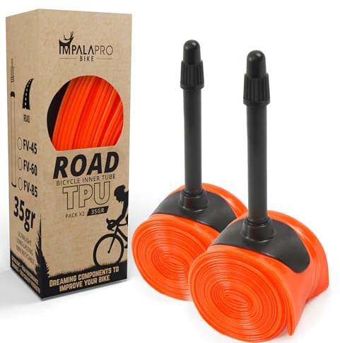 IMPALAPRO - Cámara Bicicleta Carretera 700 x 18-32C TPU Ultraligera 35g 0.25mm válvula Presta 45/65/85mm - Camaras de Aire 700 - Camara TPU Carretera 700 - Camara Bici 700 (2Pcs – V65 mm – 35 g)
