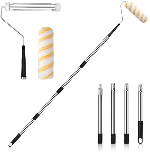 VZXZXE Rodillo de pintura con extensión extraíble, rodillo de pintura de acero inoxidable, juego de rodillos de pintura, adecuado para oficina, casa, escuela, techo, mural