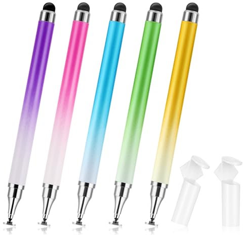 Oruola 5 Stück Stifte für Touchscreen,2 in 1 Stylus Pen,Eingabestifte für Tablets,Farbverlauf Hohe Empfindlichkeit Touchscreen Stift mit Stand Kappe for Smartphones,Tablets,Android,Pad,Phone
