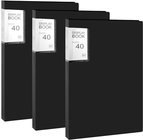 Sichtbuch A4 Präsentationsmappe Präsentationsbuch mit 40 Transparente Hüllen Schutz für Kunst, Berichtsblätter, Briefe, Portfolios für Schule Büro Unternehmen Schwarz 3 Stück