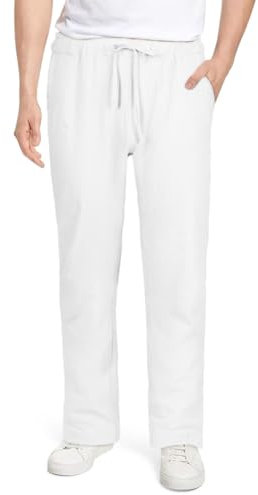 AUYAO Pantalon en Lin Pantalon Coton Lin Homme, Pantalon d'Été Long Décontracté, Pantalon de Travail Casual Plage Pants, Sport en Mélange Coton Lin Pantalon Jogging avec Ceinture Élastique(Blanc-L)