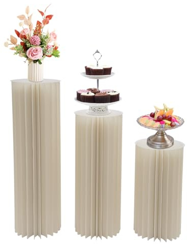 Garbenat papp blompelare, 3 delar, vikbara cylindrar, stativ, 60–80 – 100 cm, kartong, centerpiece, display upp till 25–30 kg, blommor, dekorativ pelare för bröllop, fester, födelsedag