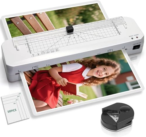 Laminiergerät, Laminiergerät A3 mit Integriertem Schneider, Schnellem Aufheizen, Kalt- und Heißlaminierung mit 50 Laminierfolien, Laminiermaschine für Zuhause, Büro (Laminiergerät A3+50pics)