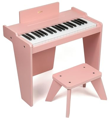 ZIPPY MAT Tastiera per bambini, pianoforte digitale a 37 tasti per bambini, strumento educativo musicale, pianoforte in legno per 3+ ragazze e ragazzi (Rosa Basic)