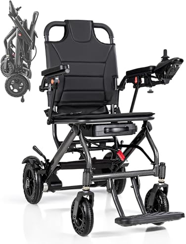 Loktch Sedia a rotelle elettrica avanzata, pieghevole, leggera, 17,5 kg, deambulatore elettrico fino a 120 kg, freno lettromagnetico, assorbimento degli urti, pneumatici antiforatura, per interni ed